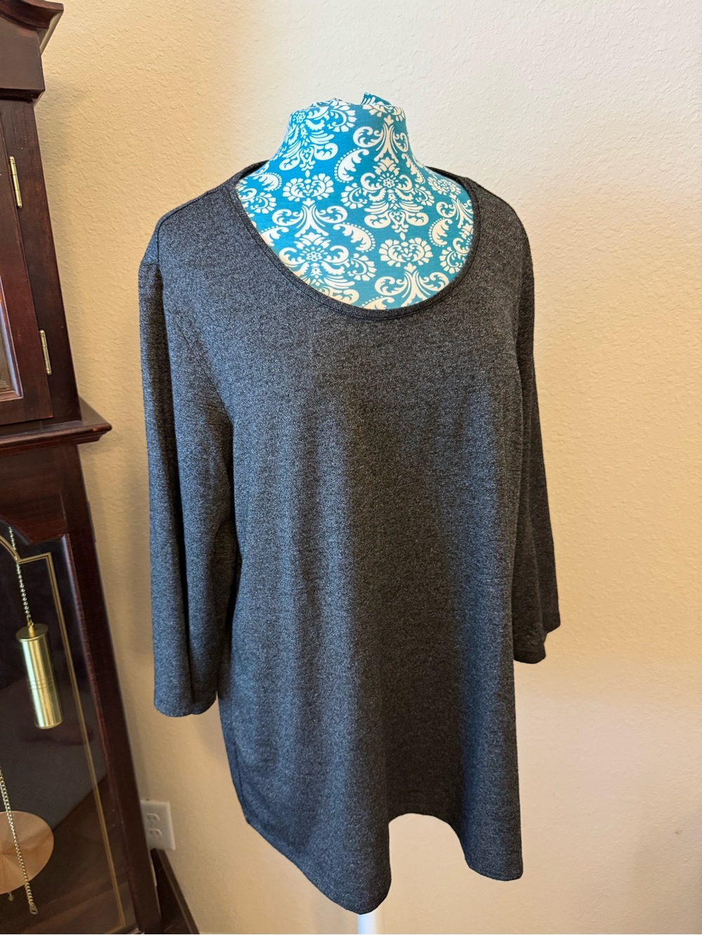 Women's Charcoal Scoop Neck Tunic - Classic Relaxed Fit